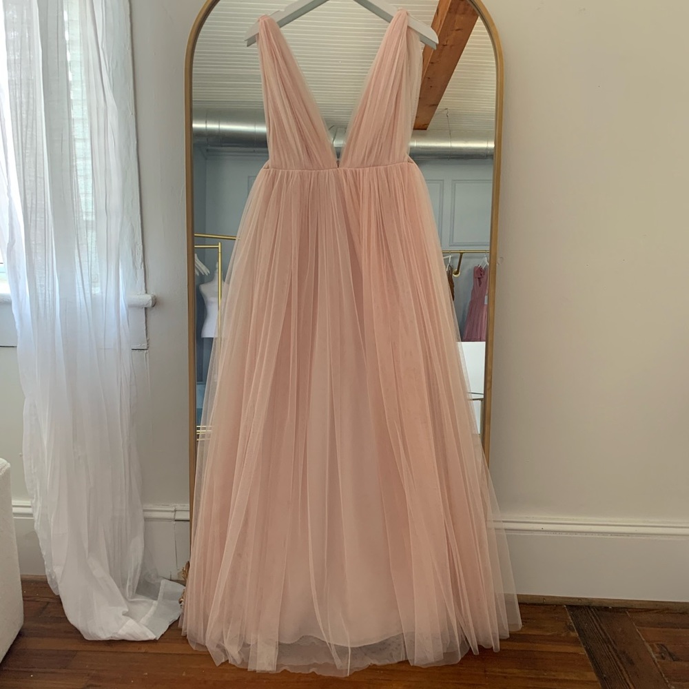 Joanna August light pink tulle bridesmaid dress